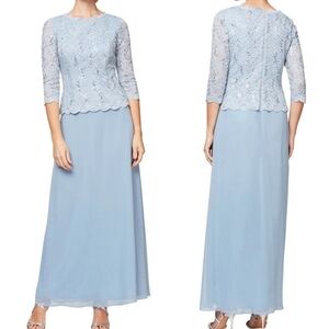 ALEX EVENINGS Long Gown Sequin Lace Bodice & Chifon Skirt, 8P